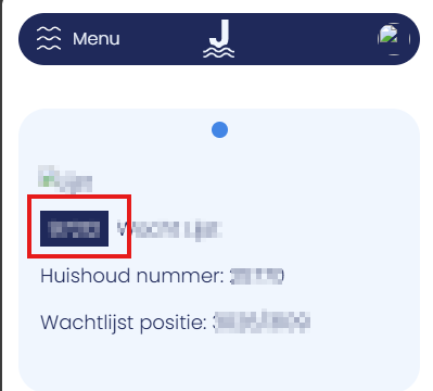Voorbeeld van waar je het wachtlijstlidnummer vindt in Jekerdapp
